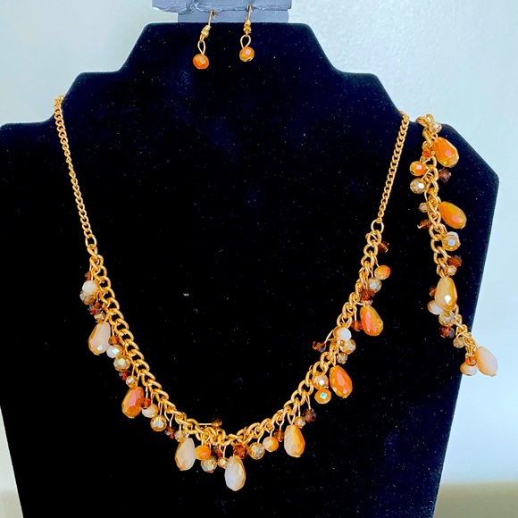 Beautiful fun orange gold necklace 3 piece set - Picture 1 of 1